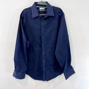 Calvin Klein Navy Blue Sasual Dress Button Up Shirt Slim Fit sz 16 1/2 34/35